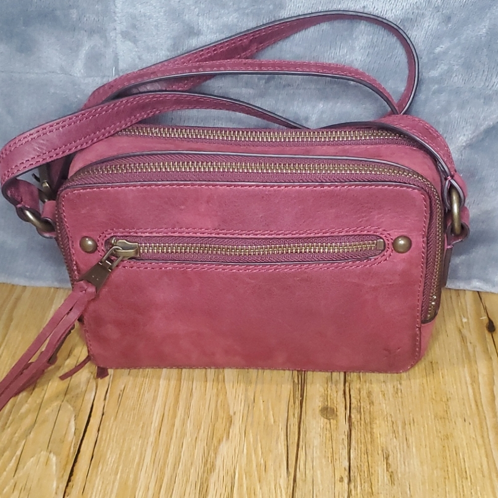 Frye Leather Zip Camera Crossbody Sangria Purse